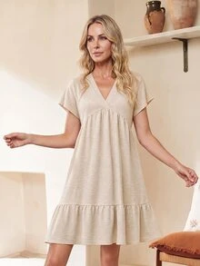 EMERY ROSE Vestido De Mujer Con Dobladillo Con Volantes De Color Sólido - Albaricoque - Ver 1