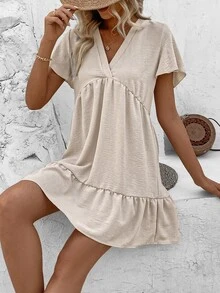 EMERY ROSE Vestido De Mujer Con Dobladillo Con Volantes De Color Sólido - Albaricoque - Ver 5