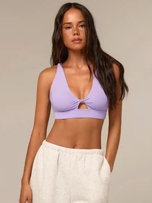 Athîral Women Sports Bra,Backless, Criss-Cross, Hollow Out, Twist & Knot Halter Design, Solid Color Fall - Purple - View 7