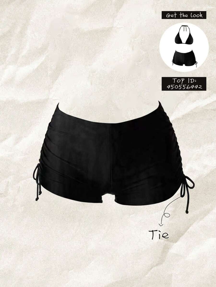SHEIN Swim Women's Solid Color Side Drawstring Beach Shorts