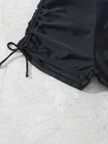 SHEIN Swim Women's Solid Color Side Drawstring Beach Shorts - Black - View 6
