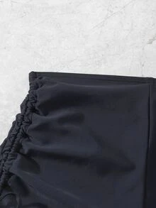 SHEIN Swim Women's Solid Color Side Drawstring Beach Shorts - Black - View 5