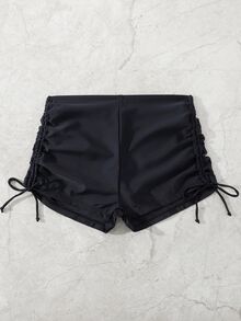 SHEIN Swim Women's Solid Color Side Drawstring Beach Shorts - Black - View 3