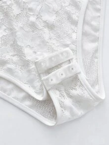 Franclia Mono ajustado y sexy con cuello en V profundo, mangas largas acampanadas y encaje en el frente con lazo, color burdeos, para otoño/invierno - Blanco - Ver 6
