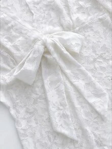Franclia Mono ajustado y sexy con cuello en V profundo, mangas largas acampanadas y encaje en el frente con lazo, color burdeos, para otoño/invierno - Blanco - Ver 8