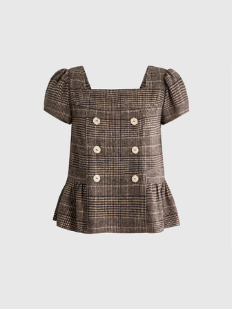 Sweetness Camicia da donna vintage a quadri con doppio petto e orlo svasato, autunno/inverno