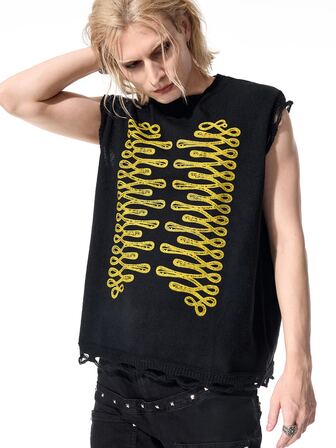 Goth Gilet in maglia con stampa di nodi e effetto consumato, moda uomo