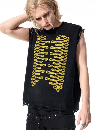 Goth Men's Fashion Distressed Knot Print Knit Vest
