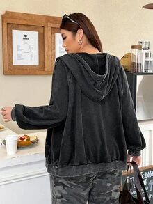 Muchica Plus Size Casual Washed Sweatshirt - Dark Grey - View 2