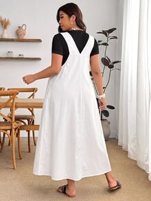 Enliva 大尺碼女款純色百褶休閒日常背心裙 - 白色 - 查看 2