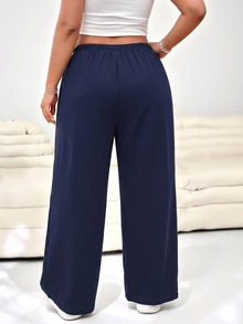 SHEIN EZwear Casual Versatile Navy Blue Plus Size Pants Fall - Navy Blue - View 2
