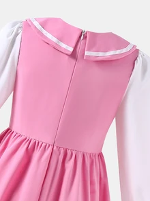 SHEIN Tween Girl Fall Dresses Fall Colorblock Patchwork 2 In 1 Dress, Holiday Outfits, Casual, Comfortable, Daily - Pink - View 3