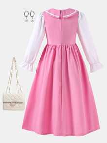 SHEIN Tween Girl Fall Dresses Fall Colorblock Patchwork 2 In 1 Dress, Holiday Outfits, Casual, Comfortable, Daily - Pink - View 5