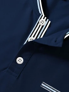Manfinity Homme 男士條紋飾邊 Polo 衫，正式款 - 寶藍色 - 查看 4