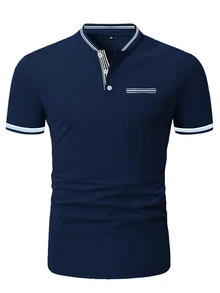 Manfinity Homme 男士條紋飾邊 Polo 衫，正式款 - 寶藍色 - 查看 3