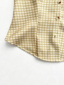 RiviMae Women's Plaid Lapel Single-Breasted Casual Versatile Commuting Short Sleeve Shirt - Yellow - View 4