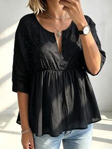 SHEIN Plus Size Casual Loose Solid Color Summer Women Shirt - Black - View 3