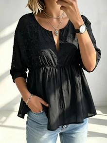 SHEIN Plus Size Casual Loose Solid Color Summer Women Shirt - Black - View 1