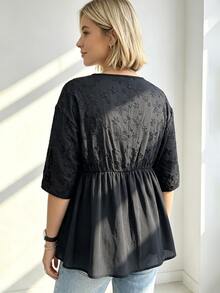 SHEIN Plus Size Casual Loose Solid Color Summer Women Shirt - Black - View 2