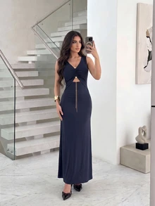 Modelyn Vestido sin mangas de unicolor elegante para mujer, para el verano, para salir - Azul - Ver 2