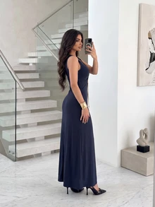 Modelyn Vestido sin mangas de unicolor elegante para mujer, para el verano, para salir - Azul - Ver 7
