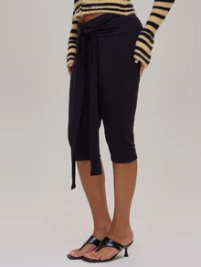 MUSERA Plus Size Black Tie Detail Capri Pants Winter Fall Going Out Womens Outfit - Black - View 3