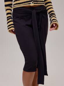MUSERA Plus Size Black Tie Detail Capri Pants Winter Fall Going Out Womens Outfit - Black - View 5