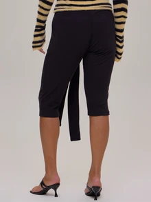 MUSERA Plus Size Black Tie Detail Capri Pants Winter Fall Going Out Womens Outfit - Black - View 4