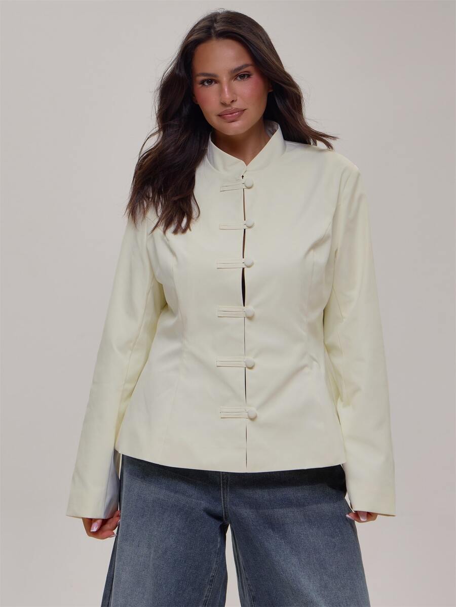 MUSERA Plus Size White Long Sleeve Tie Detail Top Winter Fall Going Out Womens Outfit - Beige - View 1