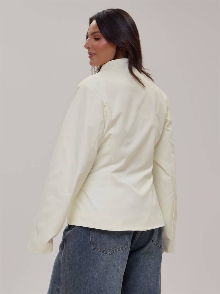 MUSERA 大尺碼白色長袖綁帶設計上衣，秋冬外出女裝套裝 - 米色 - 查看 4