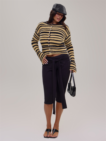MUSERA Plus Size Yellow Contrast Knit Button Down Cardigan Winter Fall Going Out Womens Outfit