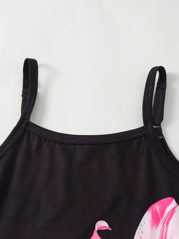 SHEIN Tween Girl Letter Print Sports Casual Cami Black Adjustable Romper 2025 Back-To-School Season Tween Girl College Outfits And Campus Sportswear - Black - View 4