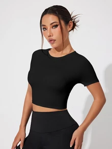 SHEIN Sports Solid Racerback Sports Tank Topworkout Tank Top Gym Women Shirts - Black - View 3