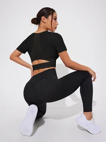 SHEIN Sports Solid Racerback Sports Tank Topworkout Tank Top Gym Women Shirts - Black - View 4