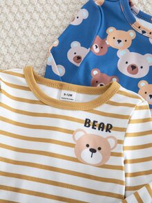 Genkimix Kids Baby Boy Spring/Autumn Cartoon Dinosaur Letter Positioned Print & Random All-Over Print Crew Neck Long Sleeve Top And Elastic Waist Long Pants Snug Fit Loungewear - Coffee Brown - View 6