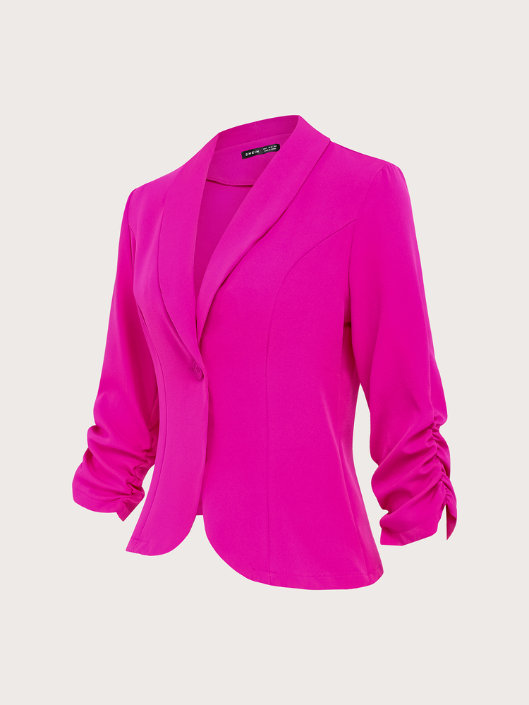 EMERY ROSE SHEIN Clasi Women's Button-Up 3/4 Sleeve Casual Home & Outdoor Blazer,Teacher Outfits For Women - Hot Pink - View 6