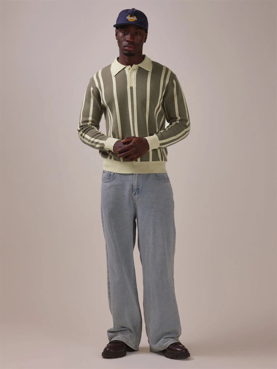 Musero Relaxed Fit Contrast Stripe Knit Jumper Standared Collar Spring Summer Essentials - Multicolor - View 1