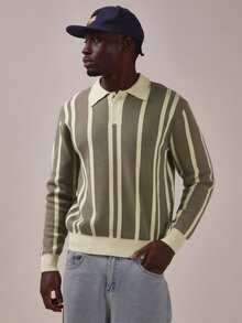 Musero Relaxed Fit Contrast Stripe Knit Jumper Standared Collar Spring Summer Essentials - Multicolor - View 1