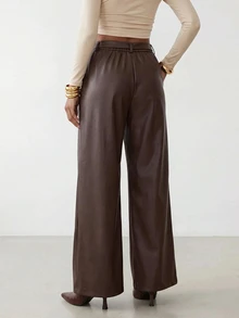 Zivah Women's Solid Color PU Leather Casual Versatile Daily Wear Long Pants - Brown - View 3