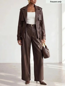 Zivah Women's Solid Color PU Leather Casual Versatile Daily Wear Long Pants - Brown - View 9