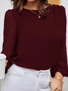 EMERY ROSE Blusa con mangas de farol y escote en la espalda, blusas de manga larga - Granate - Ver 7