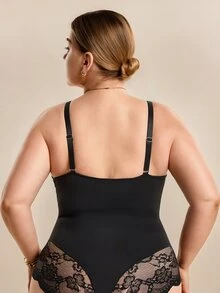 Hourtrue Plus Size Black Lace Trim Moderate Compression Body Shaper Sexy Lingerie For Women - Black - View 2