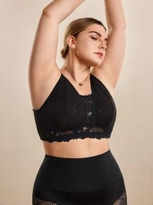 Hourtrue Plus Size Women Lace Patchwork Seamless Underwear, Suitable For Daily Wear And Various Occasions - Black - View 4