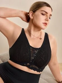 Hourtrue Plus Size Women Lace Patchwork Seamless Underwear, Suitable For Daily Wear And Various Occasions - Black - View 9