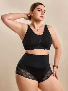 Hourtrue Plus Size Women Lace Patchwork Seamless Underwear, Suitable For Daily Wear And Various Occasions - Black - View 7