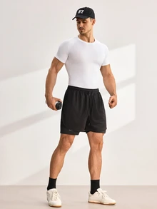 Driftmere 男友风男士短袖运动压缩衣，适合跑步、篮球、足球、骑行、健身和休闲穿着，白色夏季款 - 白色 - 查看 3