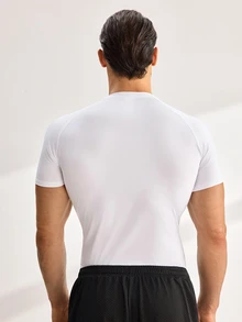 Driftmere 男友风男士短袖运动压缩衣，适合跑步、篮球、足球、骑行、健身和休闲穿着，白色夏季款 - 白色 - 查看 2