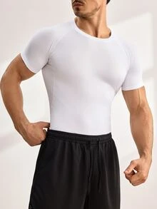 Driftmere 男友风男士短袖运动压缩衣，适合跑步、篮球、足球、骑行、健身和休闲穿着，白色夏季款 - 白色 - 查看 5