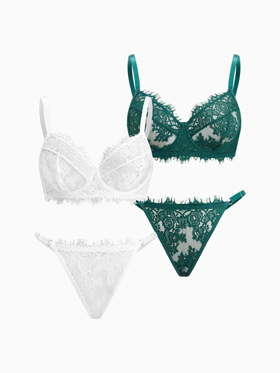 Slumbrini Hollow-Out Lace Push-Up Bra And Panty Set For Plus Size Women In Elegant Style, Lift Lingerie Set - Multicolor - View 1