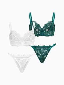 Slumbrini Hollow-Out Lace Push-Up Bra And Panty Set For Plus Size Women In Elegant Style, Lift Lingerie Set - Multicolor - View 2
